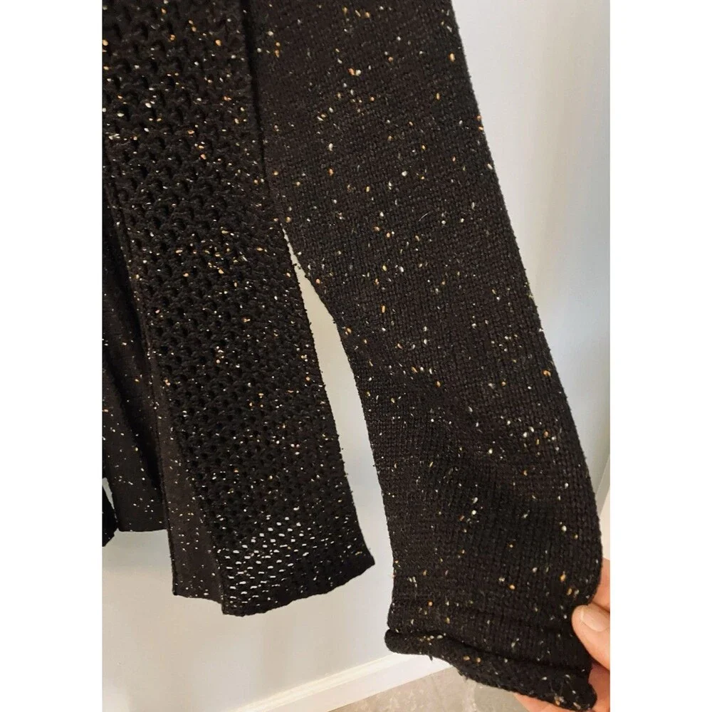 Studio Works Womens Cardigan XL Black Speckled Open Front Long Sleeve